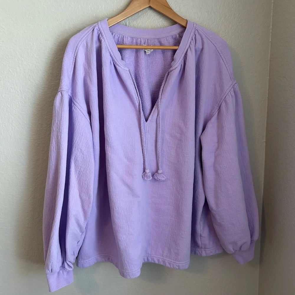 Aerie Women’s Easy Street Cotton Oversized Gauzy Sweatshirt in Lavender, Large - Picture 2 of 8